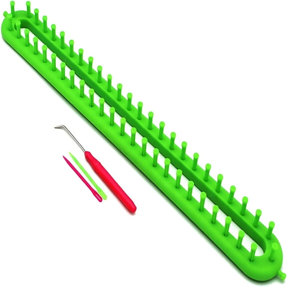 TUWAFE Rectangle Knitting Loom with Adjustable Pegs and Knitting Needles - Long Loom for Beginners to Knit Scarves and Sweaters - Portable Craft Tool for DIY Projects at Home