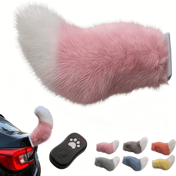 TUWAFE Remote Control Electric Car Tail, Cute Fuzzy Wagging Moving Tail for Car Exterior Decoration, Handmade Rechargeable Auto Trunk Charm, Universal Fit Vehicle Exterior Accessory (Pink)