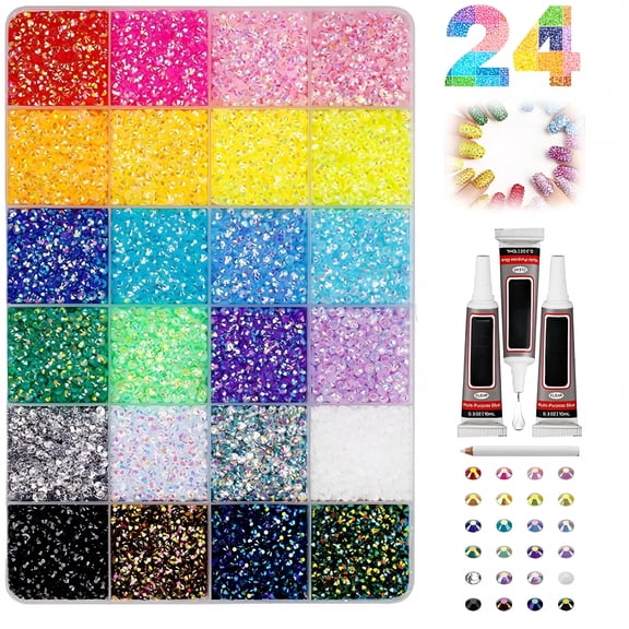 TUWAFE Resin Jelly Rhinestones for Bedazzling,30000 Pcs Colorful Diy Resin Rhinestone Kit,Diamond Painting and Bedazzler Kit for Nails,Books,Crafts,Multicolor Rhinestones(24Colors-30000Pcs)
