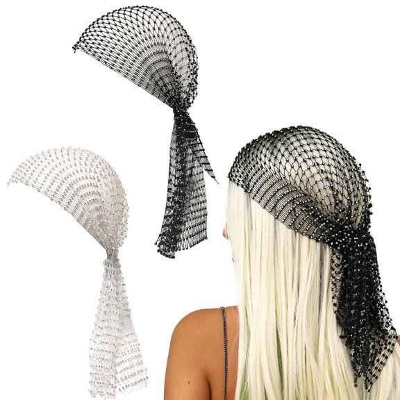 TUWAFE Rhinestone Mesh Headbands for Women,Sparkly Crystal Nightclub Hair Accessories - Stretchy Headwraps,Rave Barrettes,Glitter Hollow Out Hairbands,Trendy Rave Head Scarf