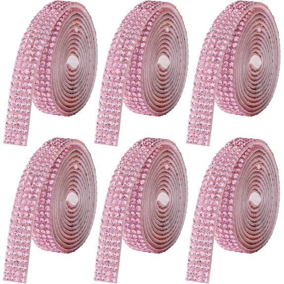 TUWAFE Rhinestone Ribbon Self Adhesive,6-Yard Bedazzling Strips,6-Rolls Rhinestone Strips for Diy Craft,Rhinestones for Crafting,Home Decor and Special Events,Pink