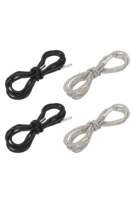 Rhinestone Shoe Laces,4 Pcs Crystal Bling Glittered Shoe Laces Shoelaces Rope Hoodie String Replacement Drawstring Cords for Sneakers Sweatpants Bags Accessories,Black/Ab Color