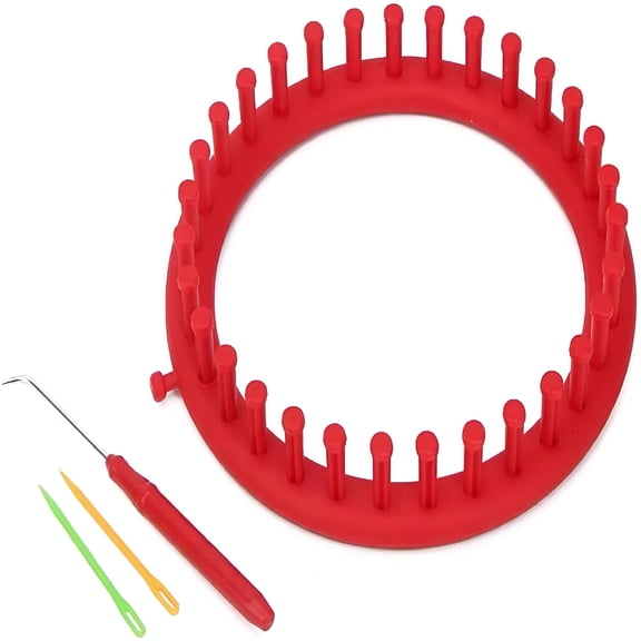 TUWAFE Round Knitting Looms Set 29cm Diameter - Yellow Plastic Weaving Loom with Crochet Hook and Needle - DIY Craft Kit for Making Scarves and Hats - Handmade Crocheting Tool for Beginners