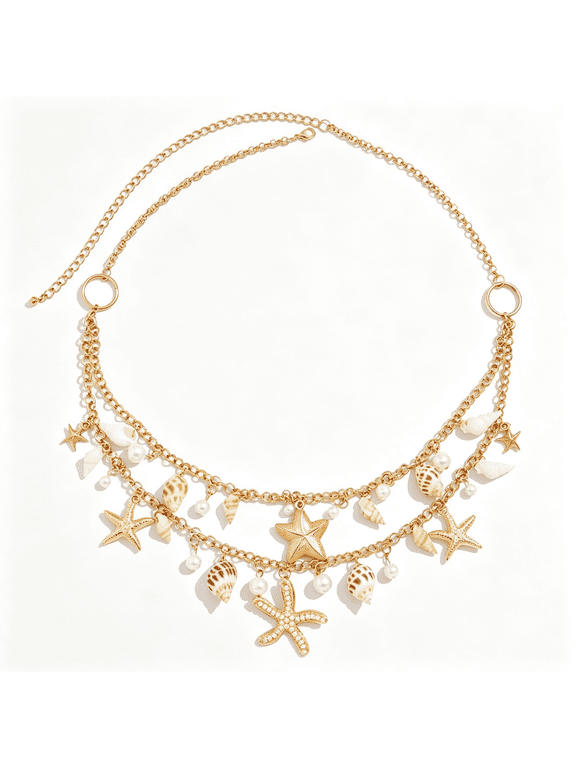 Seashell Starfish Waist Chains for Women Bohemian Conch Pearl Shell Body Chain Summer Beach Charm Waist Chain Bikini Sexy Shell Waist Body Chain Body Accessories for Women