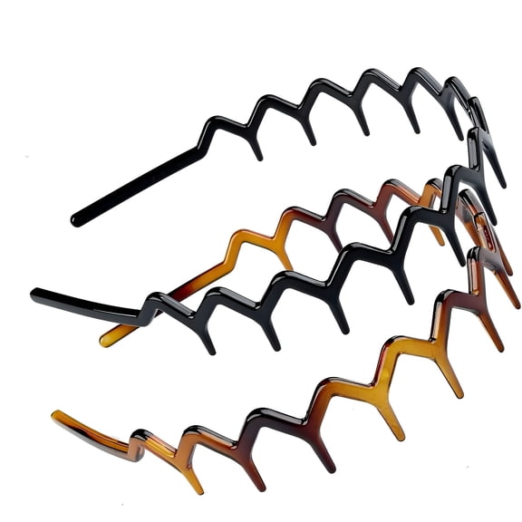 TUWAFE Set of 2 - Zigzag Headband Toothed Comb Headband Zigzag Headbands for Women(Black- Tort Brown- 1 Each)