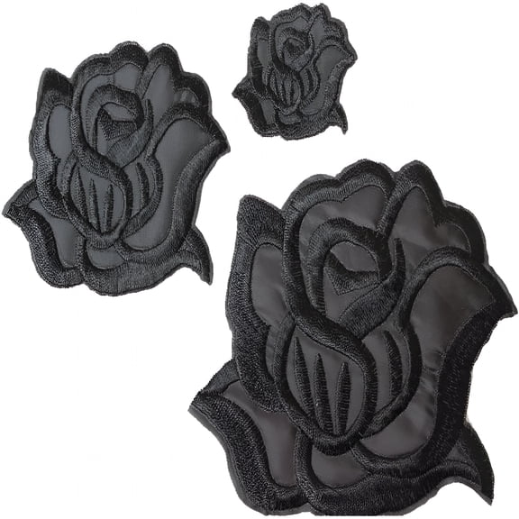 TUWAFE Sew Or Iron on Embroidered Patches | Classic Black Rose Design | Family Clothing Diy Project | Fashion Jackets Jeans Hoodie Vest Bags Hats | 3 Sizes (4.2"X3.3"+3.1") | 3Pcs Pack