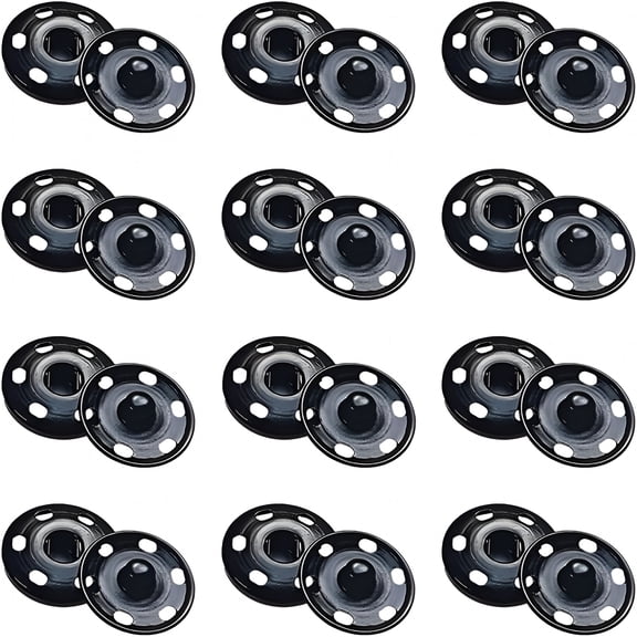 TUWAFE Sew-On Snap Buttons Big Metal Snap Fastener Large Durable Sewing Press Studs Buttons for Fabric Clothing 1 Inch (25 Mm) 12 Sets Press Button for Sewing Black