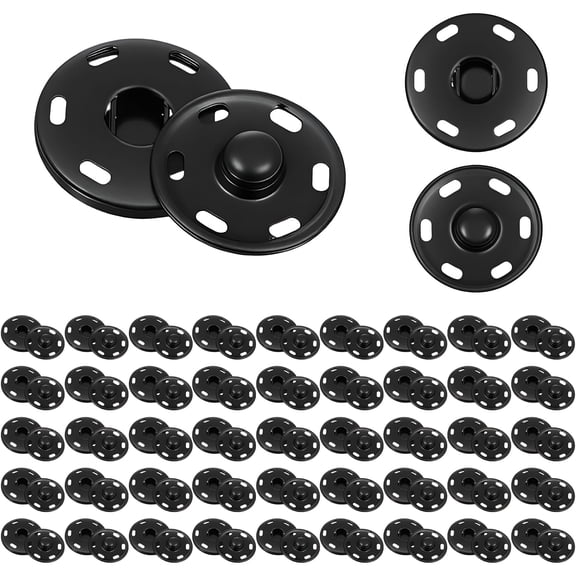 TUWAFE Sew Snaps Sewing Snaps 50 Sets Large Sewing Snaps for Fabric Large Snaps for Sewing 19mm Black Snaps Sew Metal Buttons for Clothing Bags Coat (Black)