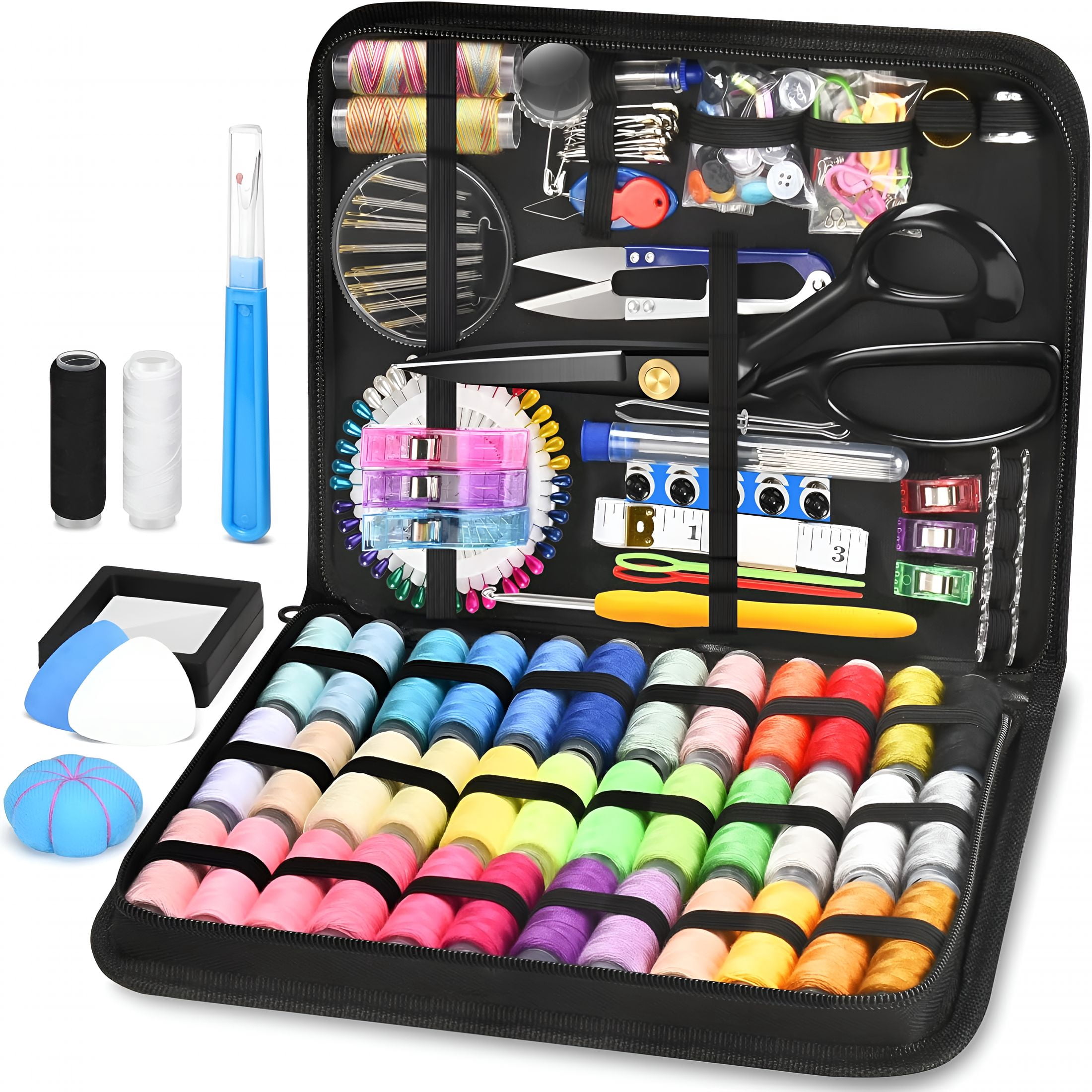 TUWAFE Sewing Kit for Adults with Heavy Duty Fabric Scissors,241 Pcs Hand Travel Sewing Kit Professional Needle and Thread Kit,Portable Sewing Supplies for Travel Home Beginners
