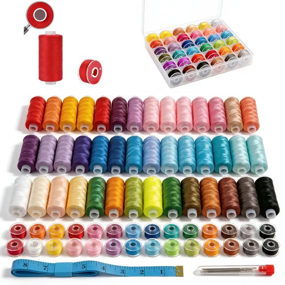 TUWAFE Sewing Thread Kit with Prewound Bobbins, 72PCS 36 Colors Polyester Thread Set, 400 Yards per Spool, for Sewing Machine & Hand Sewing, Quilting, Embroidery, Repairs, DIY Crafts