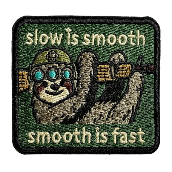 TUWAFE Slow Is Smooth Smooth Is Fast Hook Loop Patch 3 Inches Sew on Patches Embroidery Patches Backpacks Bags Vest Dog Harness Tactical Military Embroidered Patches Funny Sloth Diy Patch