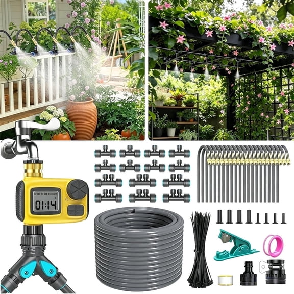 TUWAFE Solar Drip Irrigation System, Auto Self Watering System Kit for 15 Potted Plants, 3W Drip Irrigation System with Timing Anti-Siphon for Indoor Outdoor Garden Greenhouse Plant