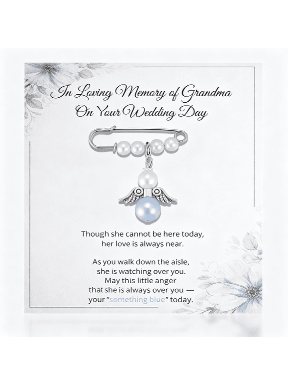 Something Blue Angel Memory Bouquet Charm, Guardian Angel Charm, Memorial Gifts for Bride, Remembrance Keepsake for Loss of Mom Dad Grandma Grandpa, Bridal Shower Gift