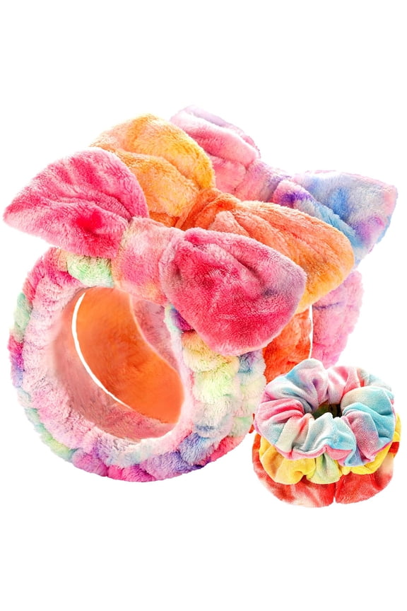Spa Headband, 3Pcs Makeup Headbands and 3Pcs Hair Scrunchies, Bow Skin Care Headband for Washing Face, Hair Bands, Birthday Gifts, for Women, Teen Girls
