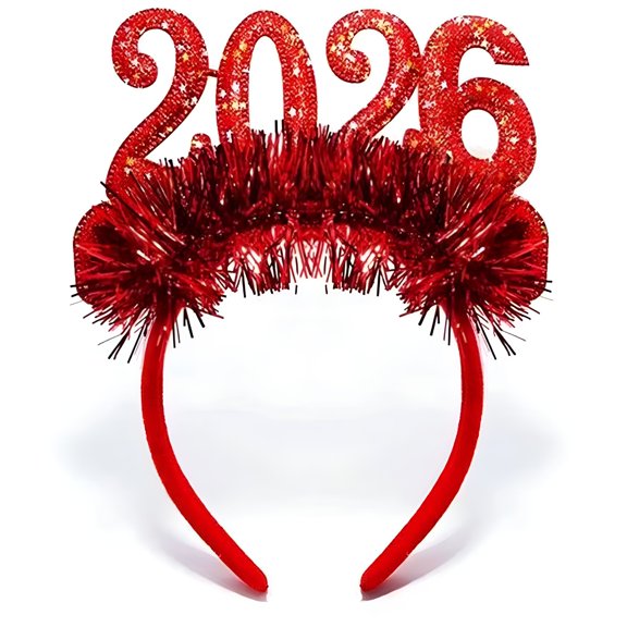 TUWAFE Sparkly 2026 New Year Hairband with Red Glitter & Star - Shiny New Year's Eve Party Headband for Women, 2026 Countdown Celebration Accessories (Red)