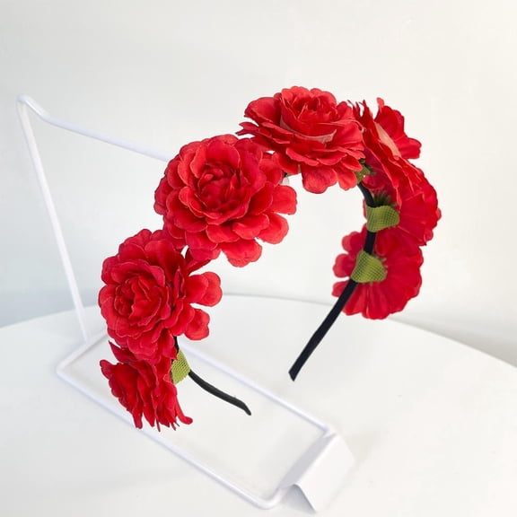 TUWAFE Spring and Summer New Flower Headband Mexican Style Rose Flower Crown Hairband Ladies Beach Hair Accessories Bride Wedding Headdress Gift for Women Girl
