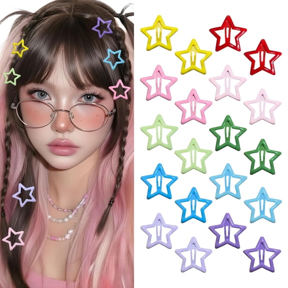TUWAFE Star Hair Clips Fashion Christmas Accessories Colorful 2000S Y2K Kpop Small Cute Barrettes for Styling Non-Slip Metal Snap Clips for Girls Women(Colorful 20Pcs