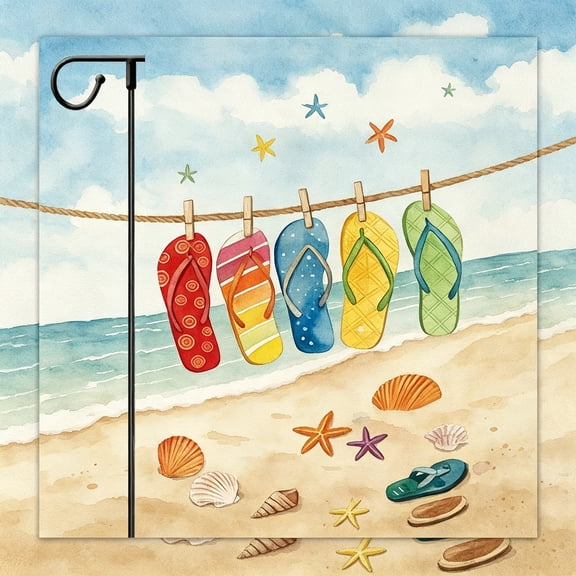TUWAFE Summer Flip Flop House Flag 28 X 40 Inch Welcome Beach Vertical Double Sided Burlap Flag for Seasonal Holiday Outdoor Decoration Summer Flags 28 X 40 Double Sided