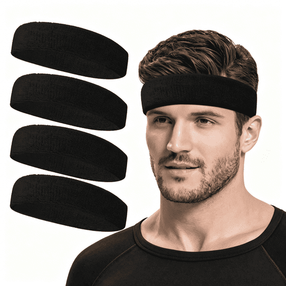 TUWAFE Sweat Bands Headbands for Men Women,Cooling Headband Pack of 4 Workout Sweatbands Moisture Wicking Absorbent Head Bands,Stretch No Slip Men'S Headbands for Yoga Running Sports Hiking