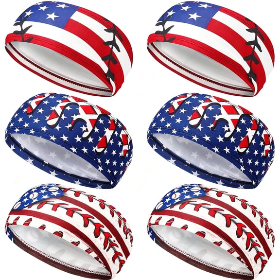 TUWAFE Teenager Baseball Headband Elastic Polyester Sweatband Multi Color for Basketball Football Golf Headscarf Baseball Stuff Women Men Accessory Team Gift Red White and Blue Headband