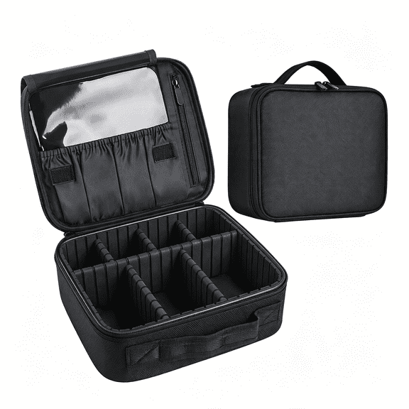 TUWAFE Travel Makeup Case, Cosmetic Train Case Organizer Portable Artist Storage Makeup Bag with Adjustable Dividers for Cosmetics Makeup Brushes Toiletry Jewelry Digital Accessories - Black