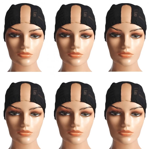TUWAFE U Part Wig Cap 6 Pack Black Weaving Cap Mesh Breathable Wig Caps Stretchable U Part Hair Net Adjustable Straps Top Stretch Gluless for Diy Making Wigs