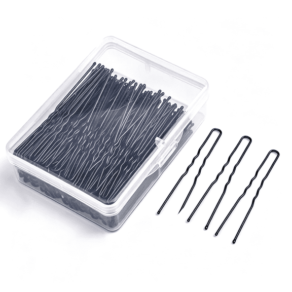 TUWAFE U Shaped Hair Pins,100Pcs 2.4" Bun Hair Pins for Women Kids Girls Hairdressing Salon with Storage Box,For All Hair Types-Hair Pins for Buns Black