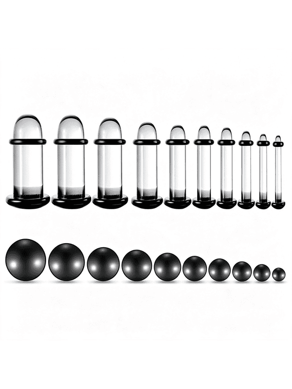 Unique 0.5Mm Increments 14G-00G Comfy Pain-Free Single Flare Glass Dead Stretching Plugs,Hypoallergenic Body Piercing Tapers,Pierced Ear Lobe Stretching Kits.