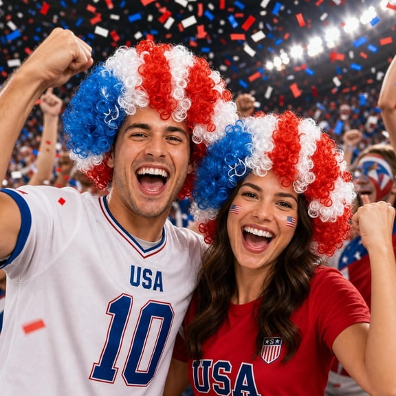 TUWAFE Usa Colored Afro Wig Red White and Blue Wig,American Flag Party Clown Wig for Soccer Games and Football Fans,America 4Th of July Hair Patriotic Accessories for Man and Women(Usa)