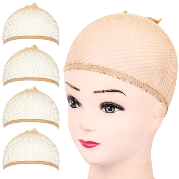 TUWAFE Wig Cap, 4Pcs Light Brown Mesh Wig Cap Net, Closed End Hair Mesh Net Wig Caps, Liner Weaving Caps for Women, Men, Kids