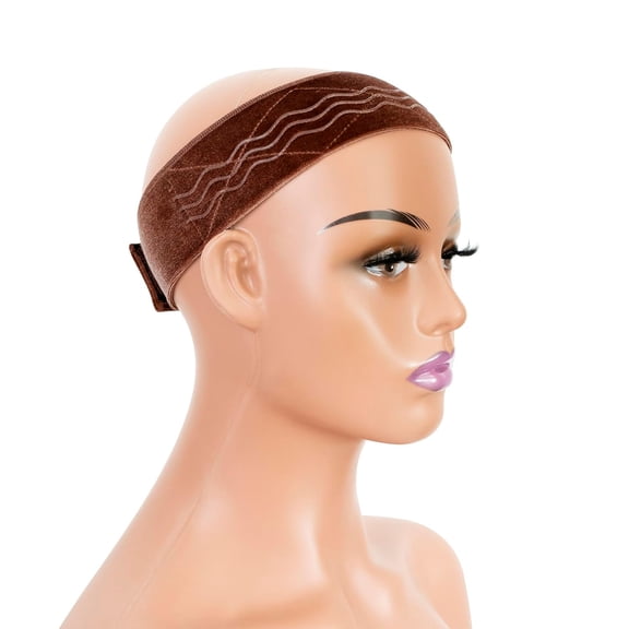 TUWAFE Wig Grip Band Flexible Velvet Scarf Adjustable Comfort Headband Wig Comfort Non-Slip Adjustable Fasten Wig Bands with Wavy Silicone Velvet Headbands for Wigs (Brown)