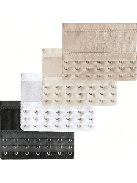 Women Elastic Bra Extenders 7 Hook for Plus Size Bras Back Extension Strap (4Pcs 7 Hook Bra Extenders Black,White,Dark Beige,Light Beige)