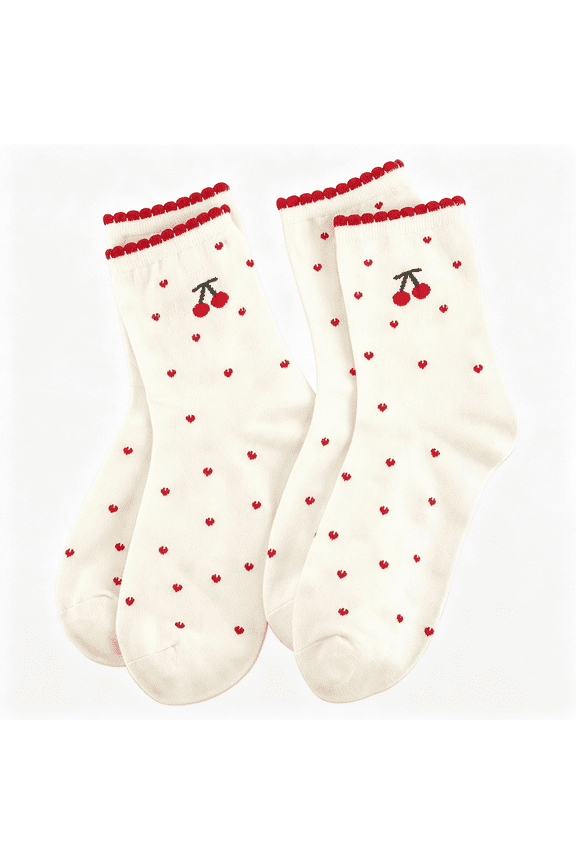 Women'S Cute Crew Socks,Casual Athletic Cotton Bowknot Cherry Calf Novelty Socks for Women