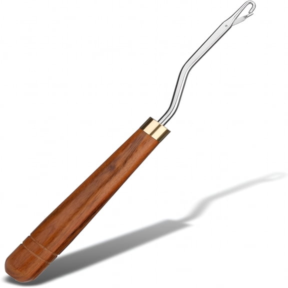 TUWAFE Wooden Bent Latch Hook Tool, Stainless Steel Crochet Needle for Micro Braids & Hair Extensions, Carpet Craft Kit