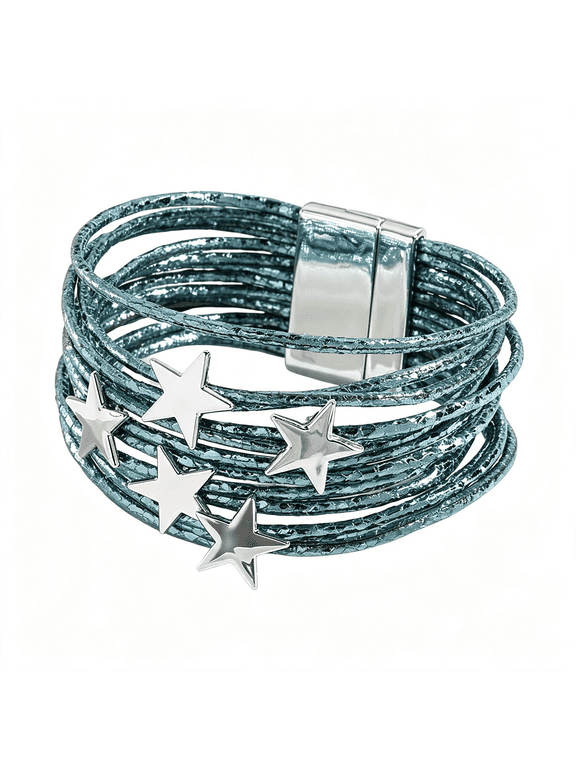 Y2K Star Multi-Layer Leather Wristband Bracelet Punk Gothic Star Layered Bracelets for Women Men Aesthetic Grunge Bangle Gift Shiny Millennium Y2K Jewelry