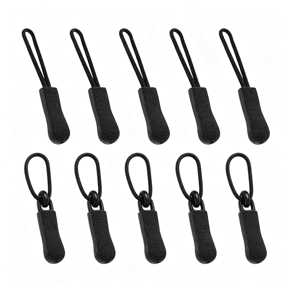 TUWAFE Zipper Pulls 10Pcs Black Nylon Cord Zipper Pulls Fits/Zipper Fixer with Non-Slip Gripper 10Pcs Zipper Pull Replacement