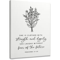 TUWN Proverbs 31 25 She Is Clothed with Strength Framed Canvas Wall Art 11x14, Christian Canvas Wall Art, Bible Wall Art, Scripture Wall Art, Christian Decorations for Home Office School