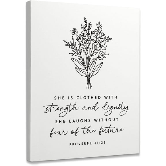 TUWN Proverbs 31 25 She Is Clothed with Strength Framed Canvas Wall Art 11x14, Christian Canvas Wall Art, Bible Wall Art, Scripture Wall Art, Christian Decorations for Home Office School