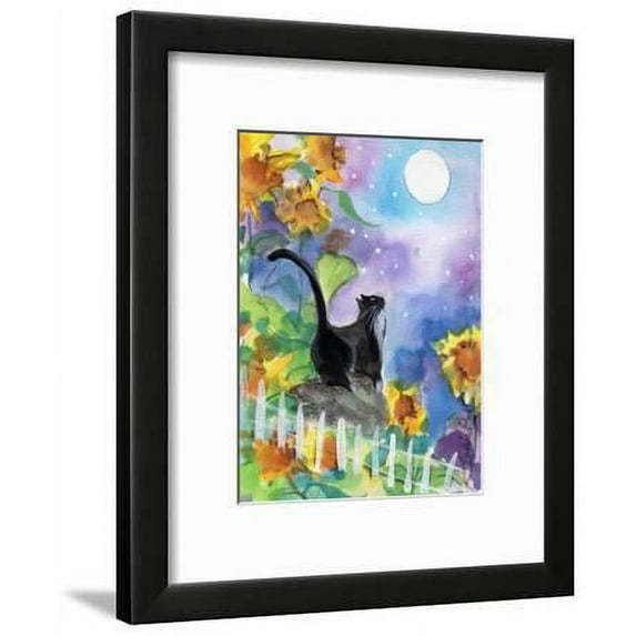 TUXEDO CAT MOONLIGHT SUNFLOWERS, Animals Framed Art Print Wall Art by sylvia pimental Sold by Art.Com