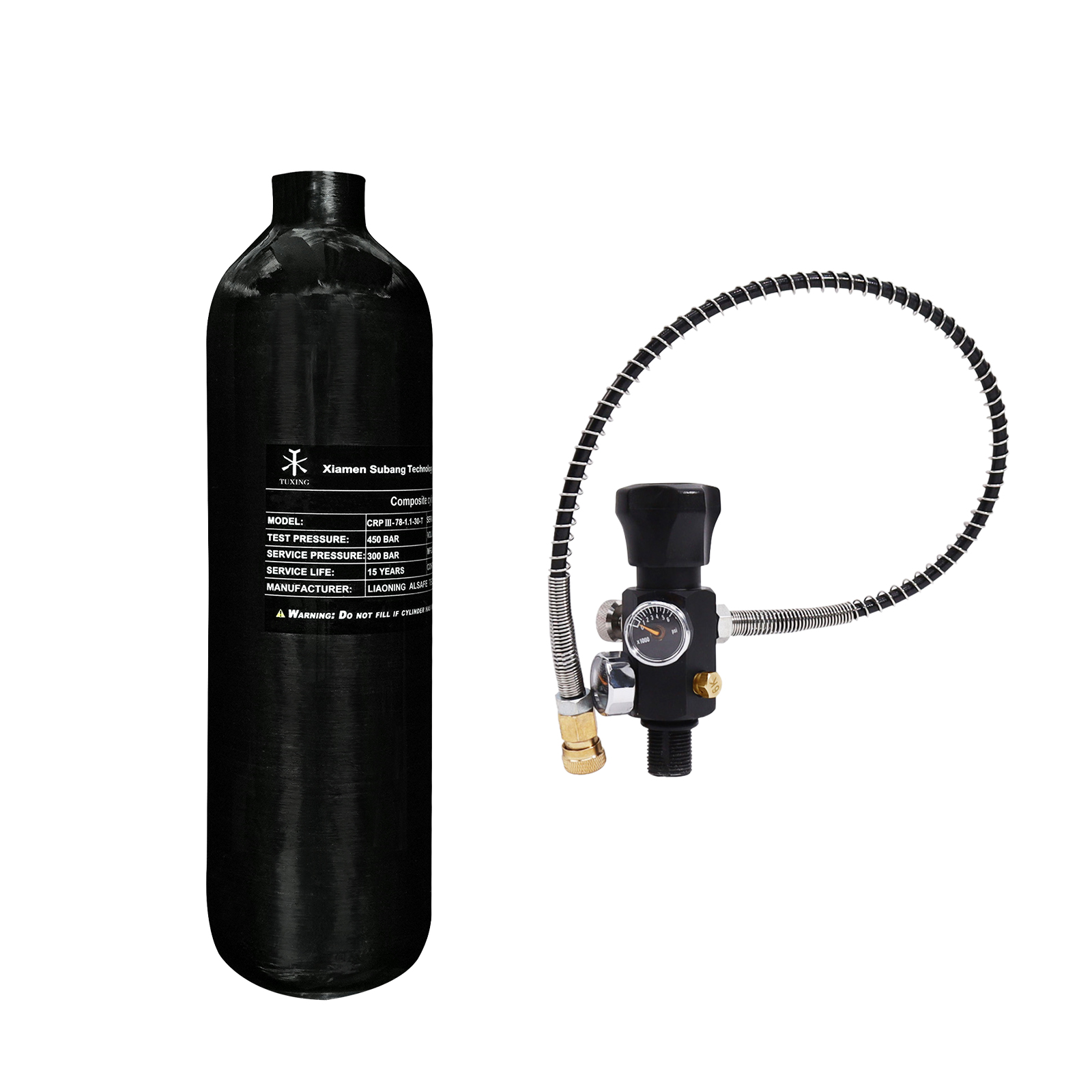 Réservoir D'air En Fibre De Carbone 2L 4500 Psi - Bouteille PCP Pour Paintball, Plongée, Avec Vanne Et Jauge