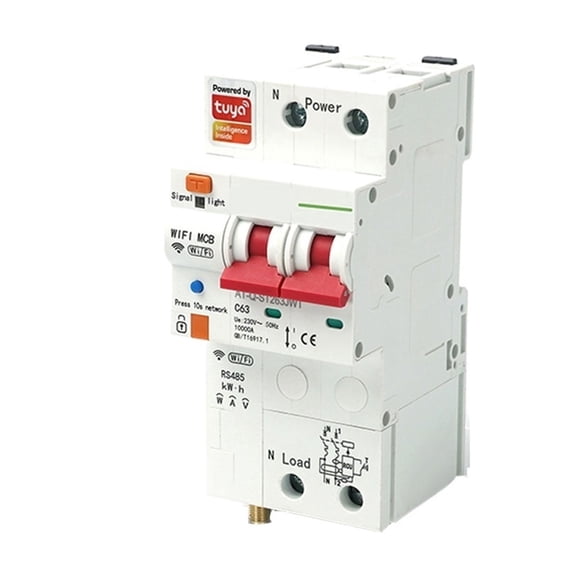 TUYA 2P Single Phase RCBO Smart Energy Meter Kwh Metering Monitoring Circuit Breaker Timer Relay With Leakage Protection63A ,Easy to Install