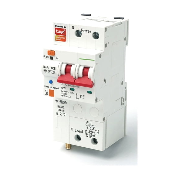 TUYA 2P Single Phase Smart Energy Meter Kwh Metering Monitoring Circuit Breaker Timer Relay with Leakage Protection63A ,Easy to Install