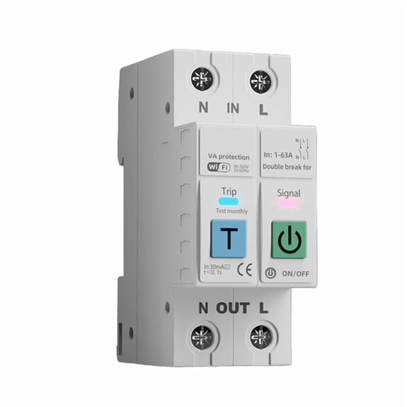 TUYA 2P WiFi Smart Circuit Breaker: Real-, Adjustable Leakage Current 10-99mA, Voice Remote Control