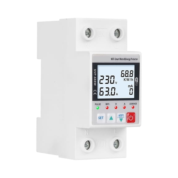 TUYA APP Smart Circuit Earth Leakage Over Under Voltage Protector Relay Device Switch Breaker Energy Power KWh Meter 63A ,Easy to Install