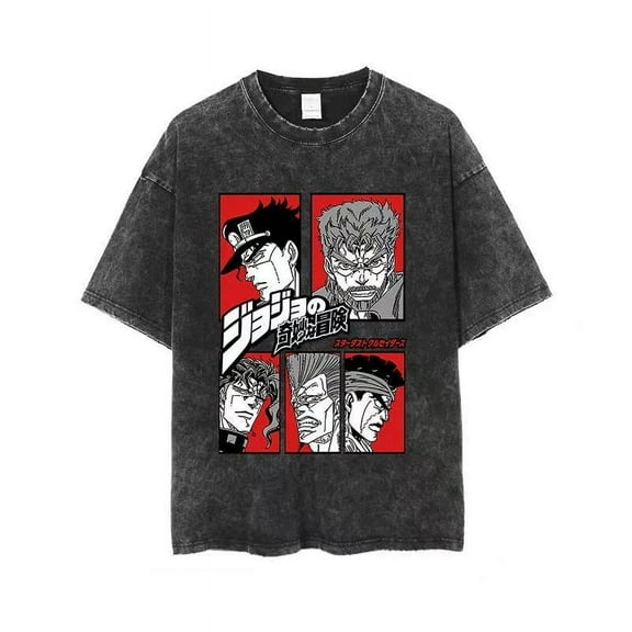 TUYKMDXAZE Bioworld JoJo's Bizarre Adventure street style Short-Sleeve Washed Vintage Unisex T-Shirt