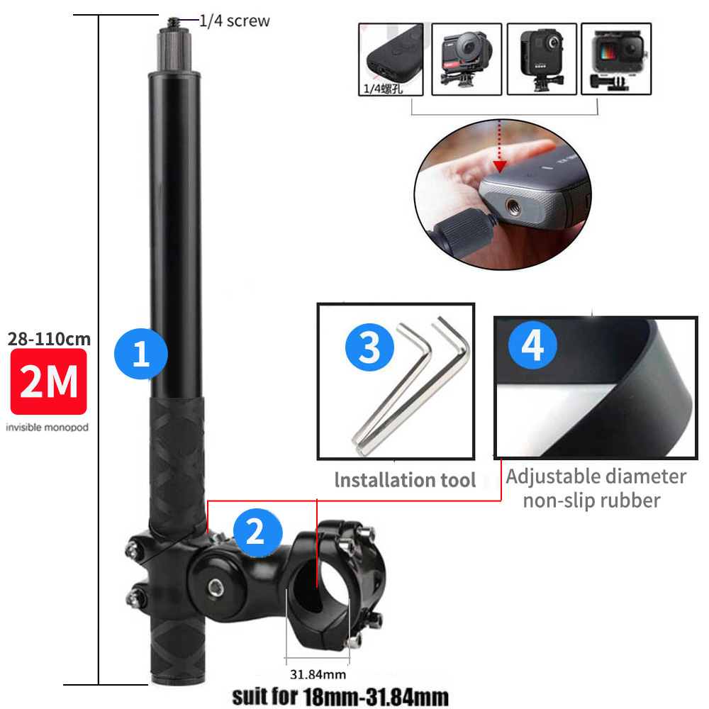 TUYU Motorcycle Bicycle Invisible Handlebar Mount Bracket Monopod For