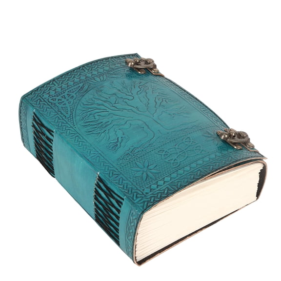 TUZECH 600 Pages Handmade Large Leather Journal Diary Embossed Tree of Life Book Of Shadows Notebook Writing Seven Chakra Grimoire Sketchbook 7 x 10 Leather Bound (Ocean Blue)