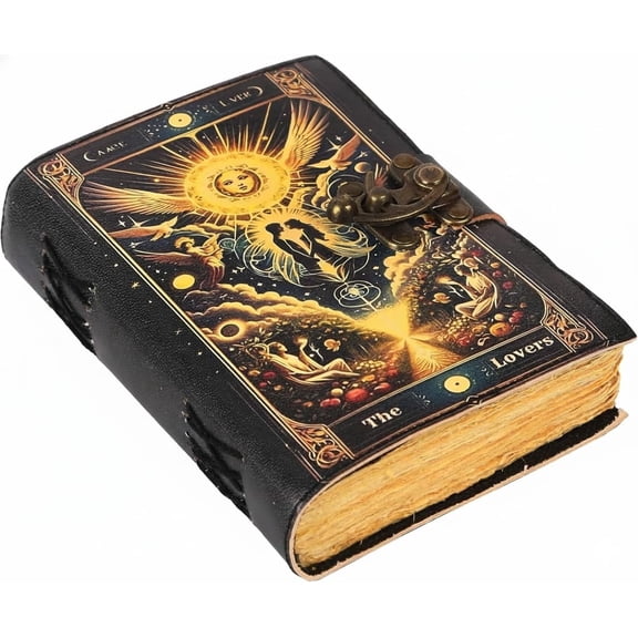 TUZECH Book of Spells Leather Bound Journal Deckle Edge Paper Grimoire Printed Diary Third Eye witchcraft supply and Witch Spell Notebook Antique Vintage Book for Men and Women (The Angel Lovers)