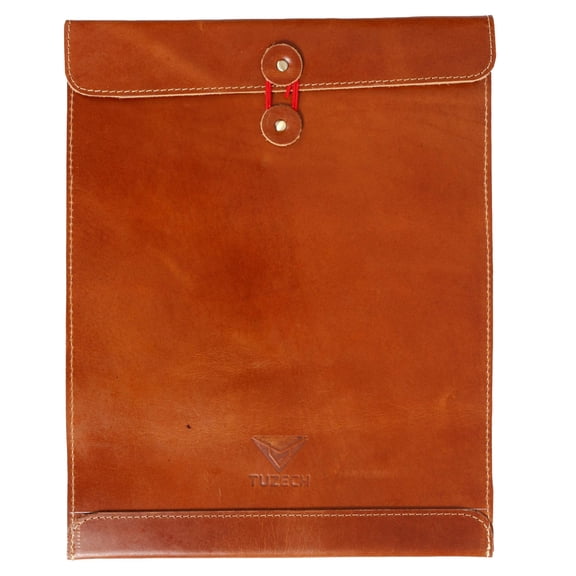 TUZECH Handmade Leather Document Holder Mailing Envelope, Office & Work Resume Sales Portfolio Binder Folder-Interview/Legal Document Organizer (12.5 inches) (Light Brown)
