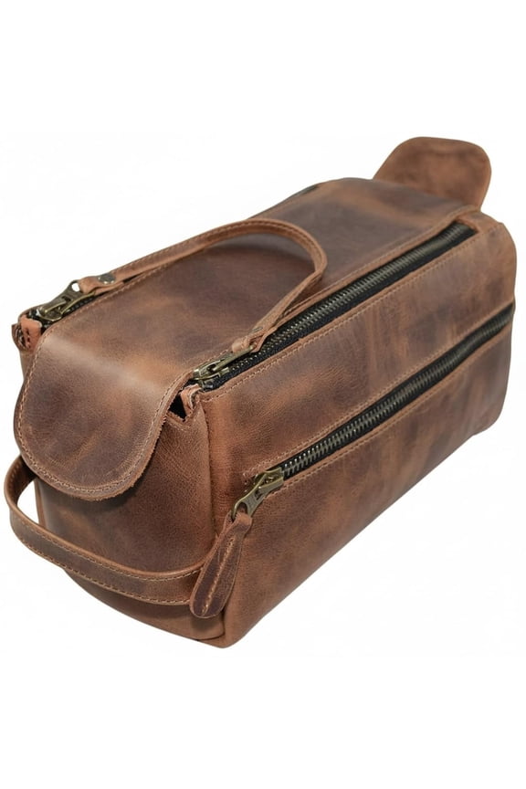 Handmade Vintage Full Grain Leather Travel Toiletry Bag Travel Shaving & Dopp Kit For Toiletries, Cosmetics & More (Dark Brown)